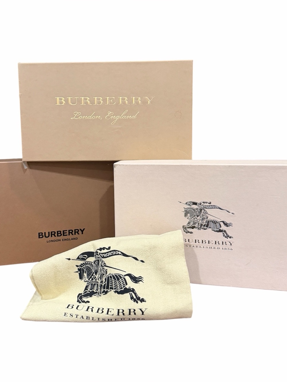 X 3 Empty Burberry Branded Boxes Tan Storage Gifting Sneakers w/ 2 Dust Covers